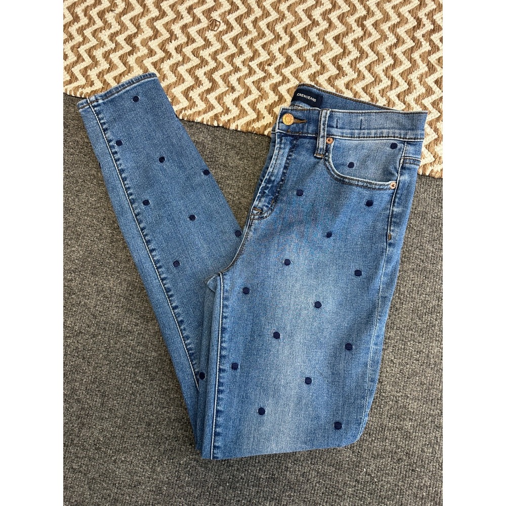 J.CREW Womens Blue Jeans‎ Size 29 Tall Polka Dot 9" High Rise Toothpick Skinny